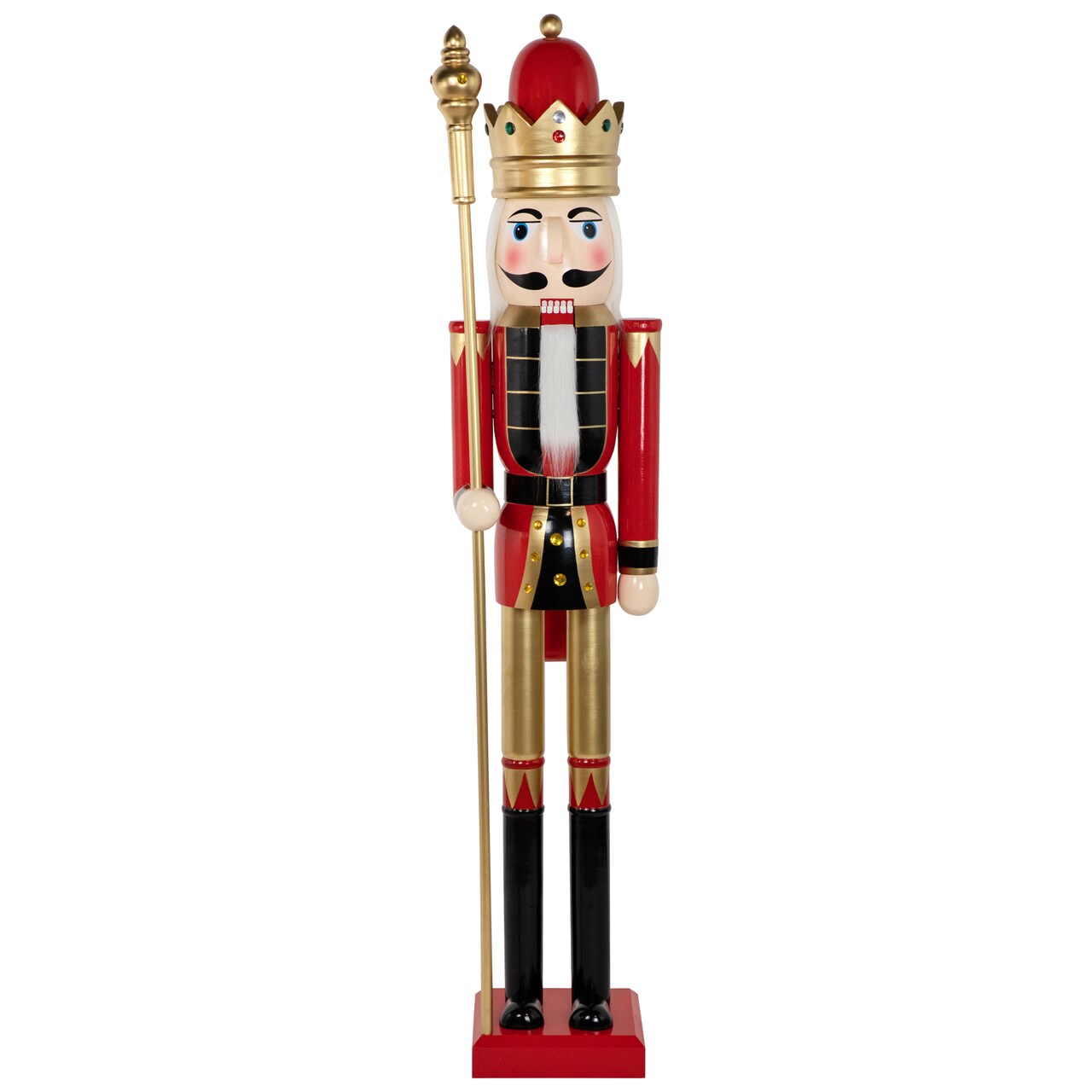 Northlight 6' Giant Commercial Size Wooden Red, Black and Gold Christmas Nutcracker King with Scepter